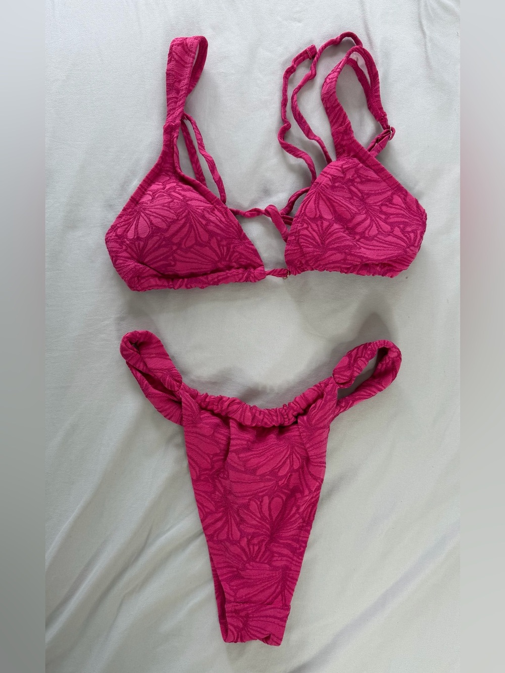 SHEIN Hot Pink Textured Floral Bikini Set